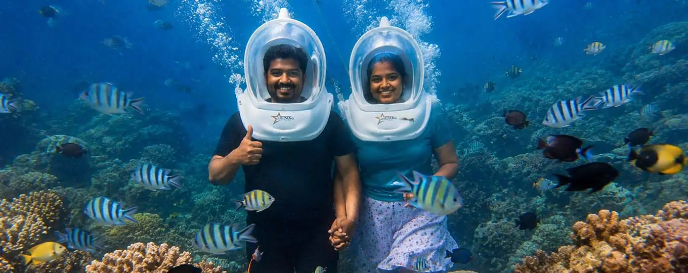 Exciting water sport adventure in Bali including sea walker scuba dive jet ski and parasailing
